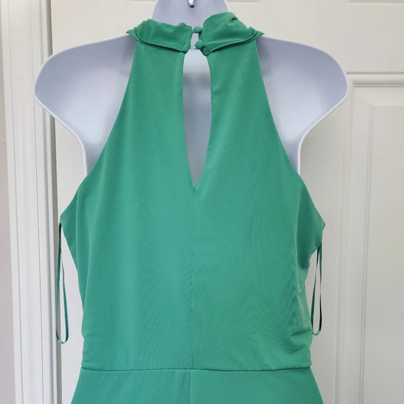 The Limited Jade Green Faux Wrap Halter Dress Button Back Neck Lined  Size M - Picture 6 of 13